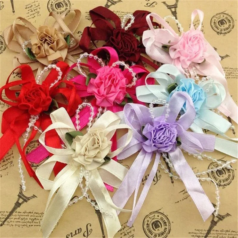 15 sztuk dużych satynowych wstążek kwiatowych kokardek z koralikami dekoracje ślubne Craft A100