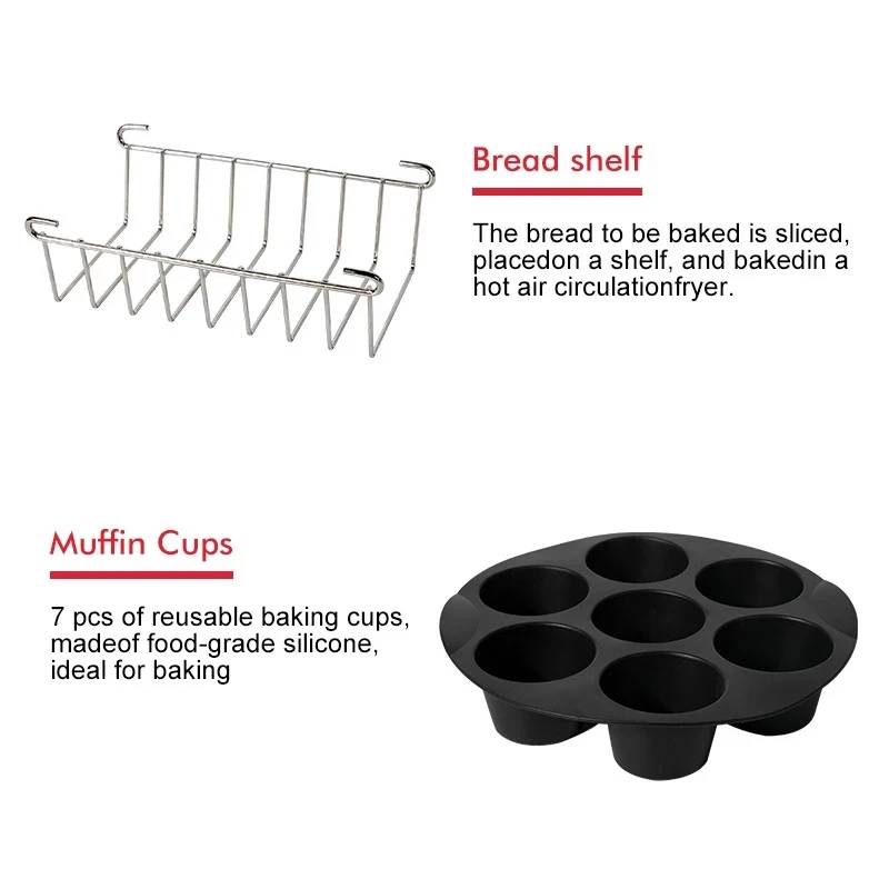 Accessoires pour friteuse à air, compatible avec toutes les machines à air, 3,7 juil, 4.2, 5.3, 5,8 qt, 7 po, 8 po, ensemble de 8 pièces