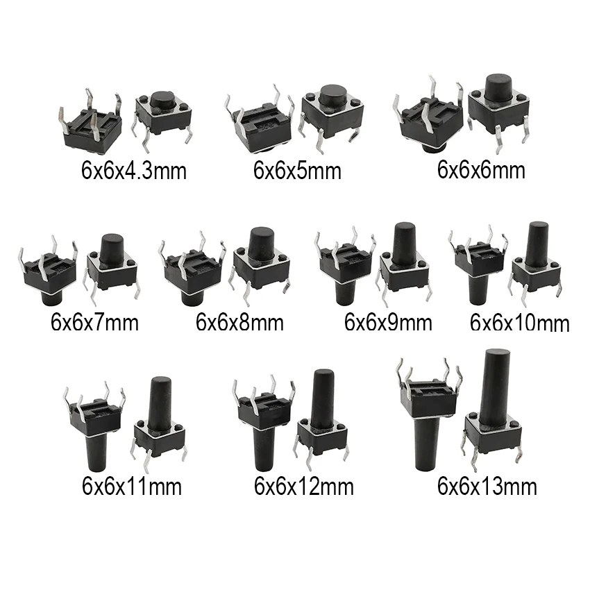 50 sztuk Panel PCB 6x6mm mikrodotykowy takt przełącznik wciskany chwilowy 4 Pin DIP 6*6*4.3/5/6/7/8/9/10/11/12/13mm