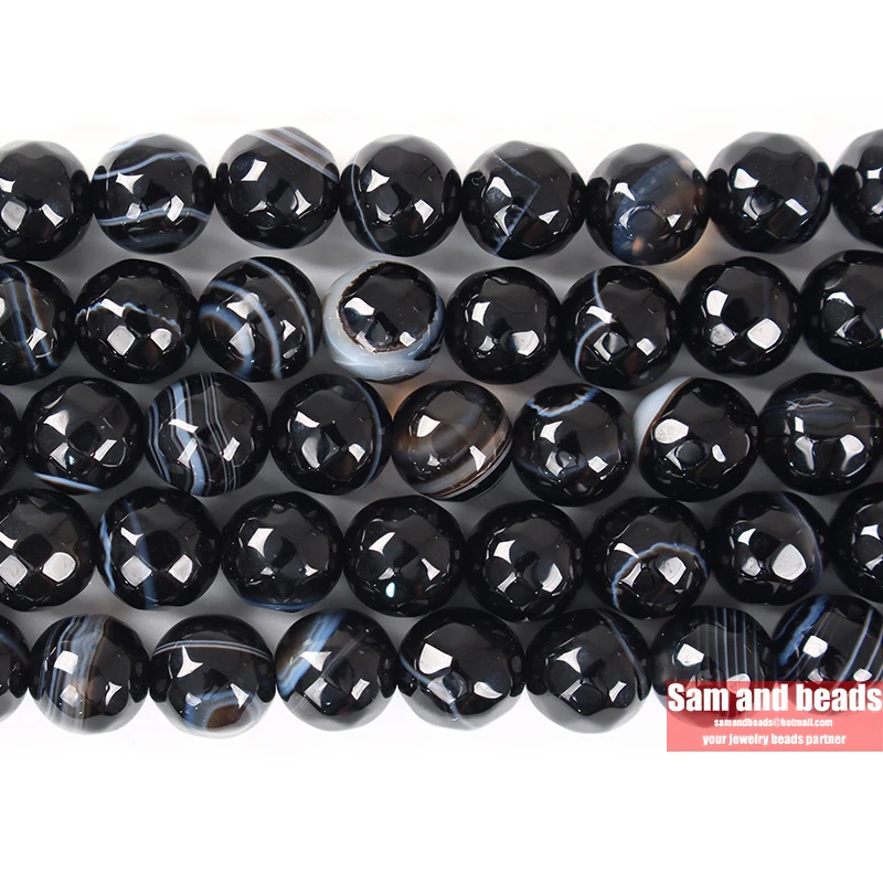 Wholesale Natural Stone Faceted Black White stripe Agates round loose Beads for Jewelry Making DIY Bracelet Necklace FBB21