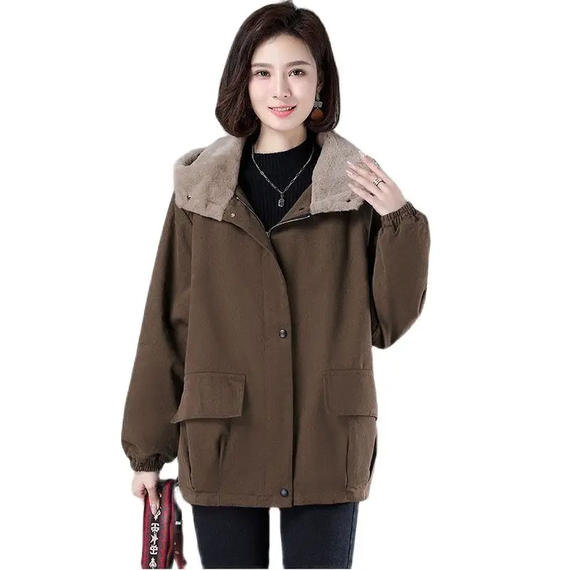 

Add Velvet Women's Coat Autumn Winter New Middle Aged Mother Casual Parker Cotton Clothing Loose Fashion Thicken Ladies Jacket