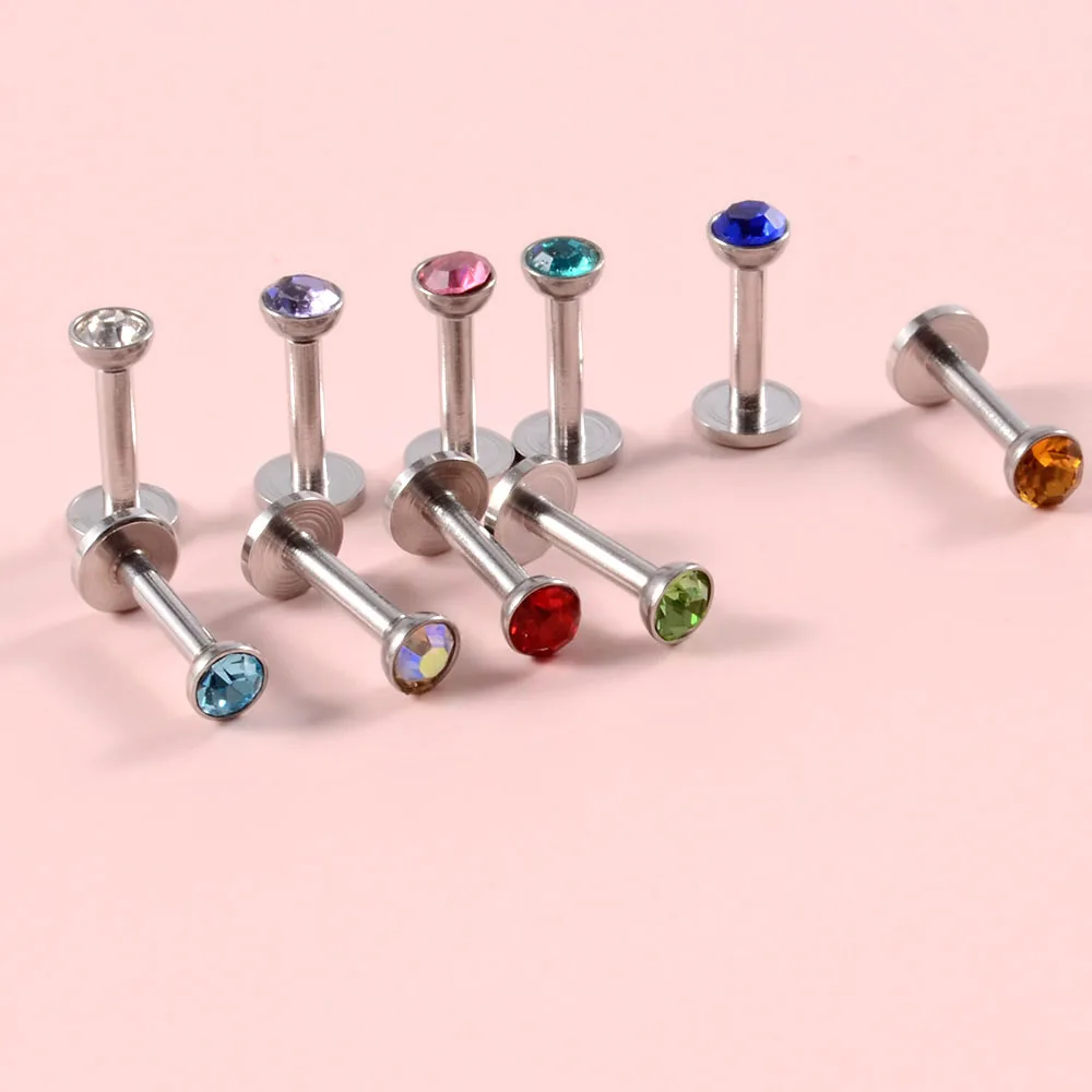 4PCS CZ Gem Labret 316L Surgical Steel Internally threaded Zircon Lip Ring Crystal Ear Tragus Cartilage Earring Piercing 16g