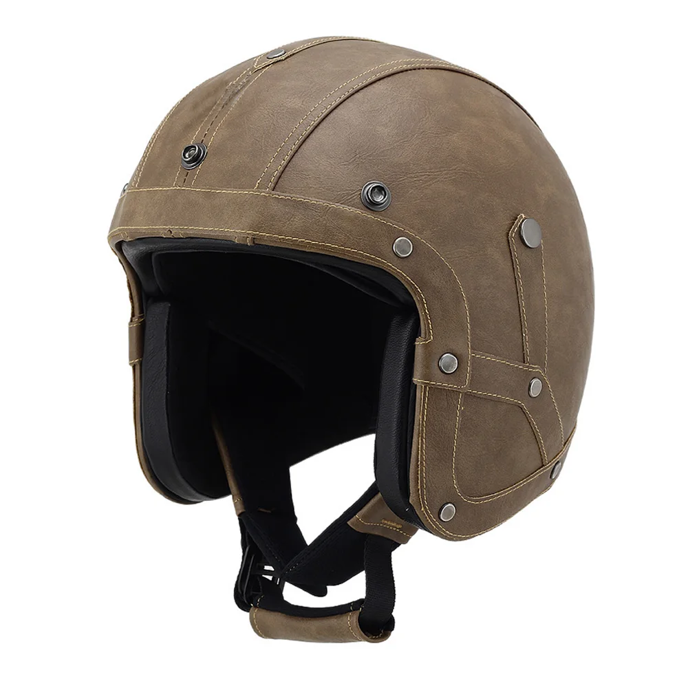 

Leather Motorcycle Open Face Helmet Vintage Helmets For Motorbike Moto Biker Cruiser Touring Scooter