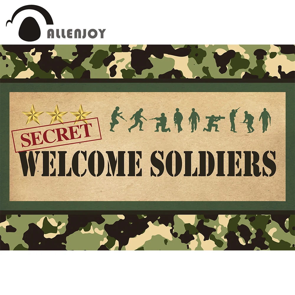 Allenjoy-Fondo de cumpleaños para niño, soldado de bienvenida, Camuflaje, ejército, fondo secreto, fotografía de fotomatón de vinilo
