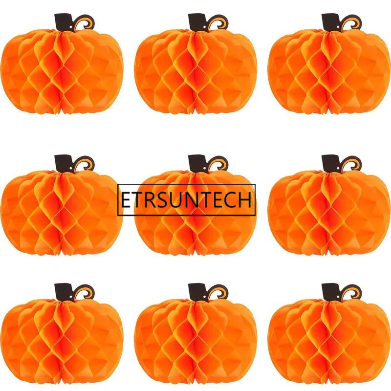 100pcs Halloween Pumpkin Pendant Honeycomb Ball Pumpkin Paper Honeycomb Ball Festival Decoration Pendant