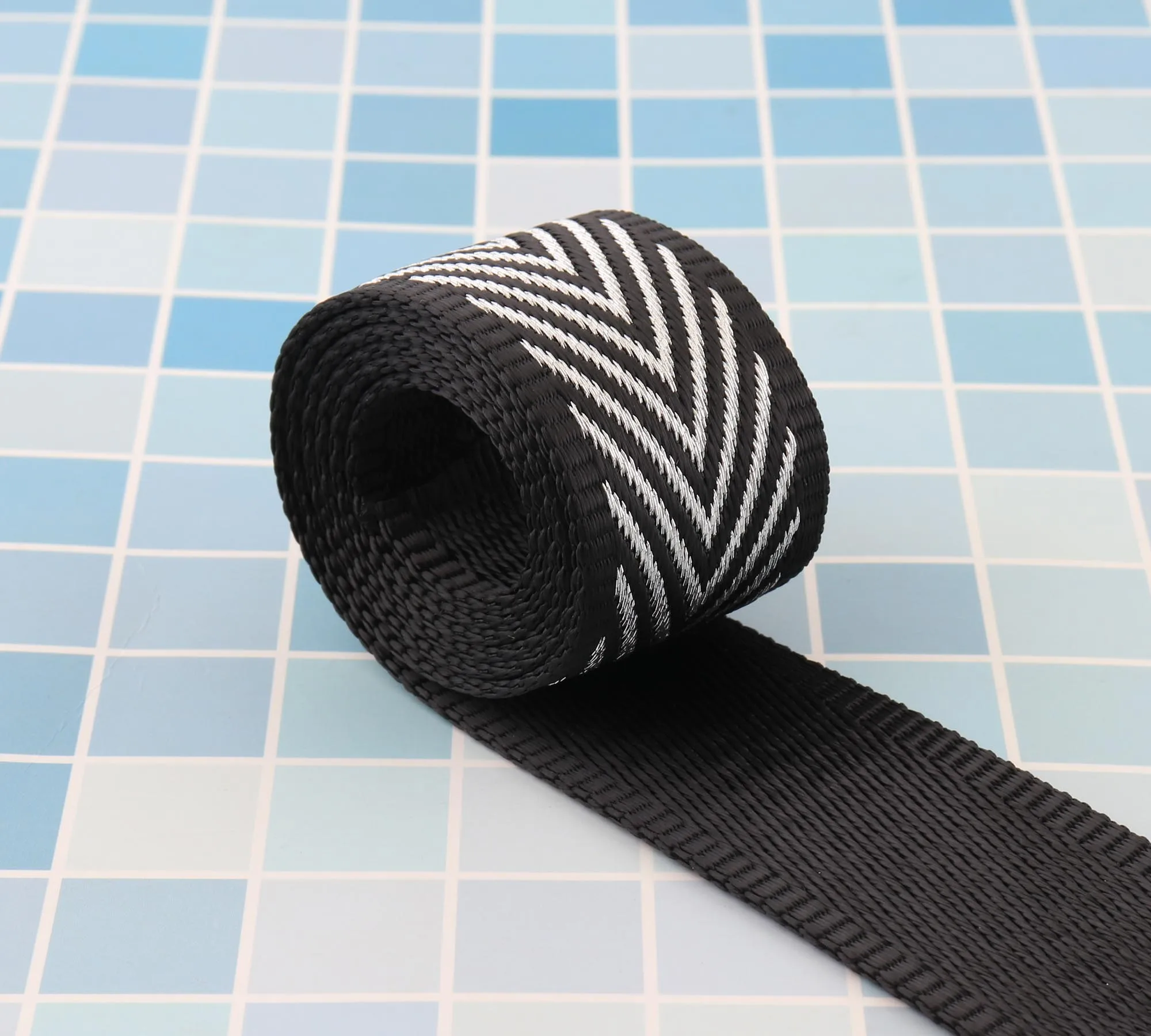 38mm Black and white herringbone webbing Polyester Lanyard Making Strap For Dog Pet Collar Bag Tape Clothes Belt Canvas Ribbon