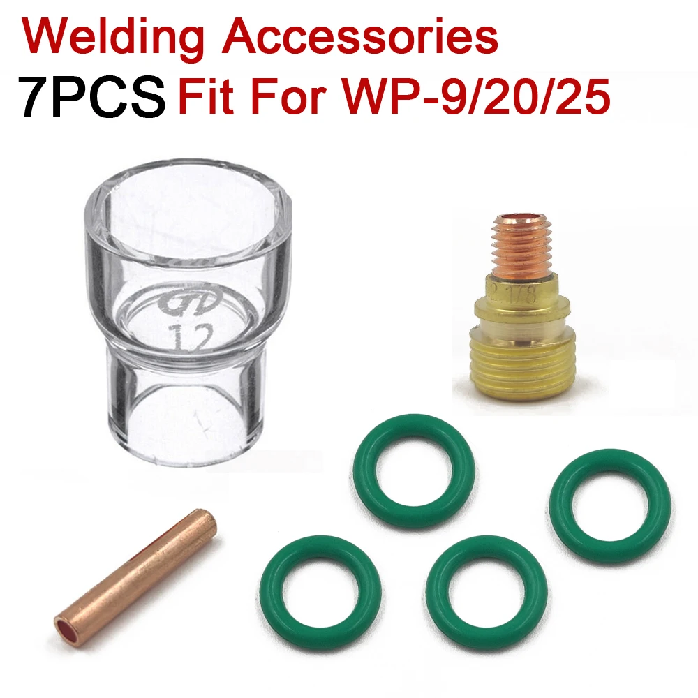 7Pcs #12 Heat Resistant Glass Cup Kit Stubby Collets Body Gas Lens Tig Welding Torch For Wp-9 WP-20 WP-25  Welding Accessories