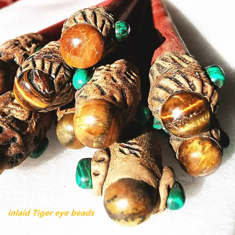 L031 Vintage Bodhi Tree Wooden Hairsticks Inlay Colorful Beads Hairpin for Ladys