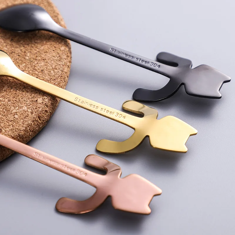 Hot Sale Coffee Spoon Mini 304 Stainless Steel Cartoon Cat Spoon Long Handle Flatware Coffee Drinking Tools Kitchen Gadget image 2