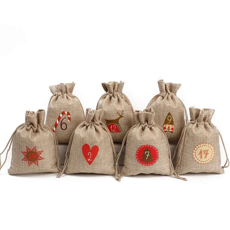 Calender Days Pouch DIY Numbers Bag 24pcs/Set Christmas Advent Bag Candy Storage Bag Gift Bag Can Customized Logo