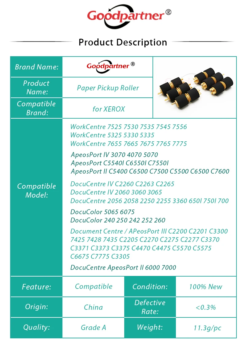 12X Paper Feed Roller for Xerox WorkCentre 5335 7525 7535 7775 5325 7655 7665 7675 7755 7765 5330 7425 7428 7435 7530 7545 7556
