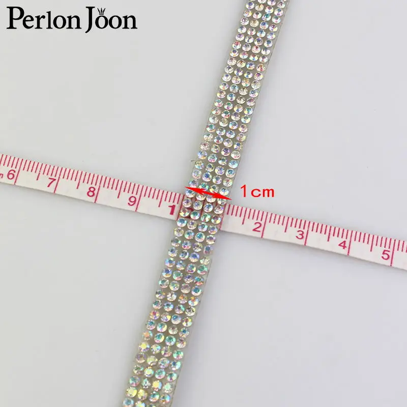 Rhinestone Tape Trim Ribbon Iron On Appliques For Dress Bag Arranged Motif AB Crystal Hot Fix Decoration For Shoes 1 Yard TR001