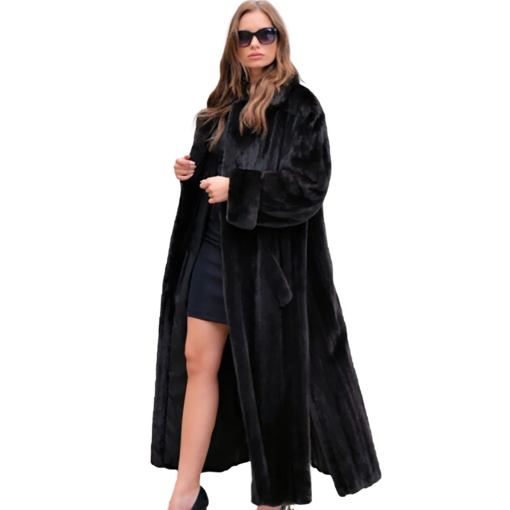 TOPFUR Genuine Mink Fur Overcoat Women Winter Luxury Temperament Outertwear Long Sleeve Knee-length Real Mink Fur Jacket Female