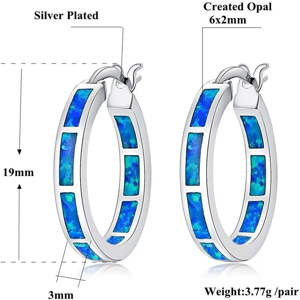 CiNily Round Multicolor Opal 925 Sterling Silver Hoop Earrings for Hypoallergenic Girls Fine Jewelry Multiple Styles Earring