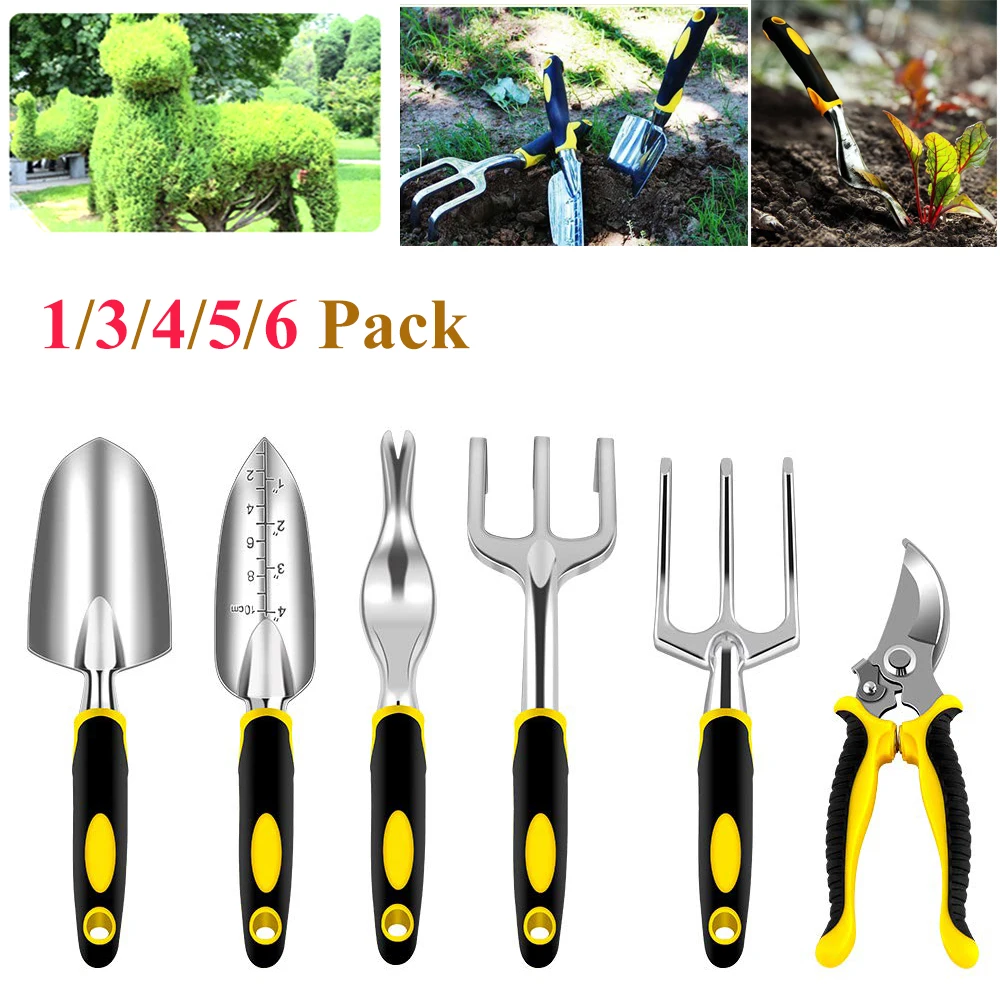 

6PCS/Set Gardening Tool Set Trowel Transplanted Cultivator Weeder Weeding Fork Pruner Garden Working Tool with Heavy Duty Castal