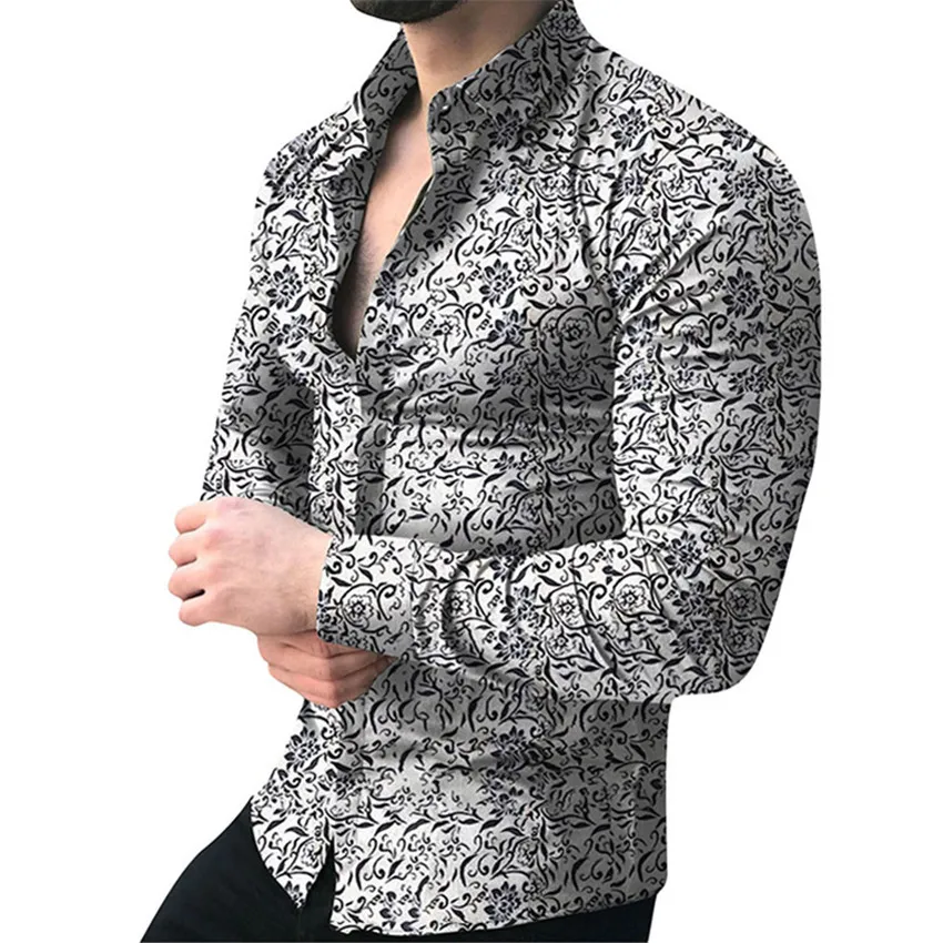 Men brand Long Sleeve Shirt Floral Male Blouse Casual Shirts Summer Autumn Shirts Men top Clothes camisa masculina sale