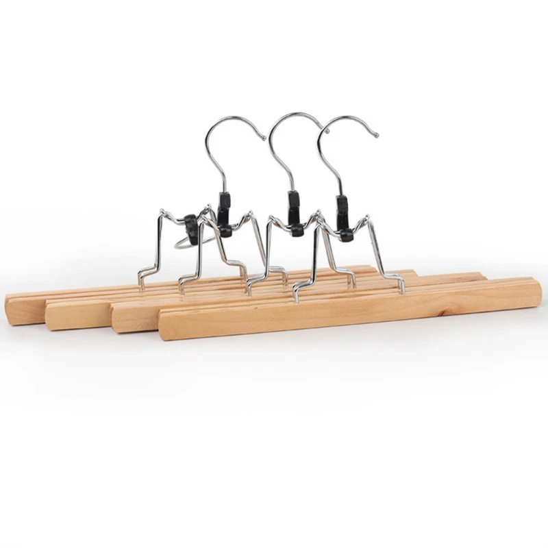 Natural Solid Wood Pants Hanger Non-slip No Trace Hanger Pants Hangers Skirt Hangers Clips Slack Hanger