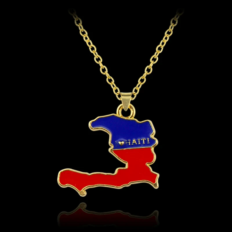 Fashion Haiti Map Falg City Pendant Necklace Gold color Stainless Steel Men Women Country Map Jewerly Repiblik Ayiti Gift