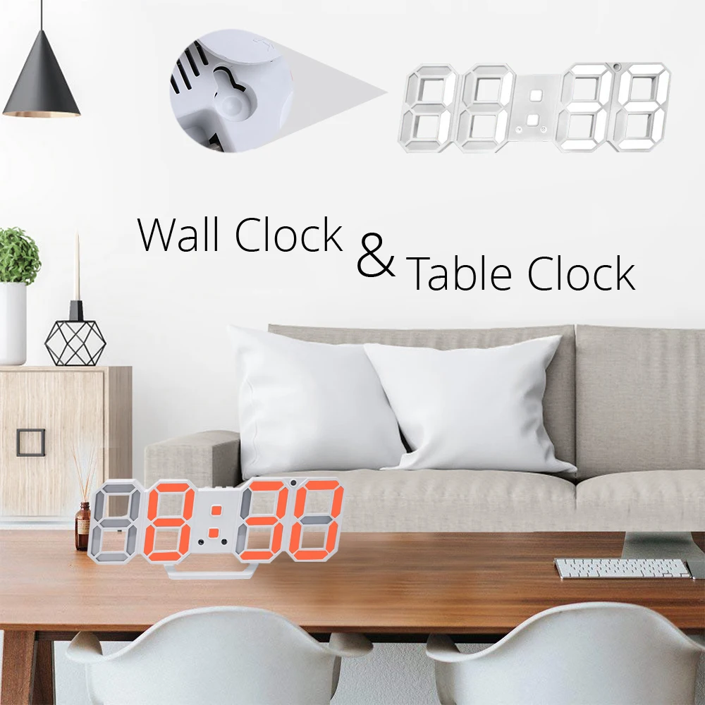 3D LED Wall Clock Modern Design Digital Table Clock Alarm Night Light Saat Wall Clock for Home Decor Living Room