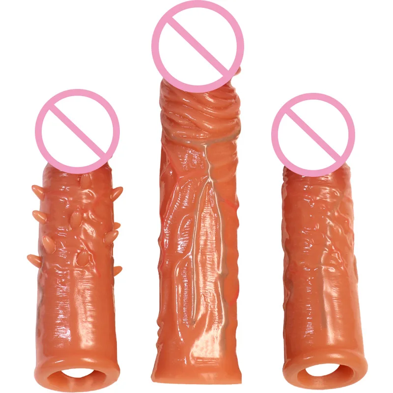 Soft Silicone Penis Extender Sleeve Reusable Condoms Delay Ejaculation Cock Rings Dick Prostate Massager Sex Products For Men