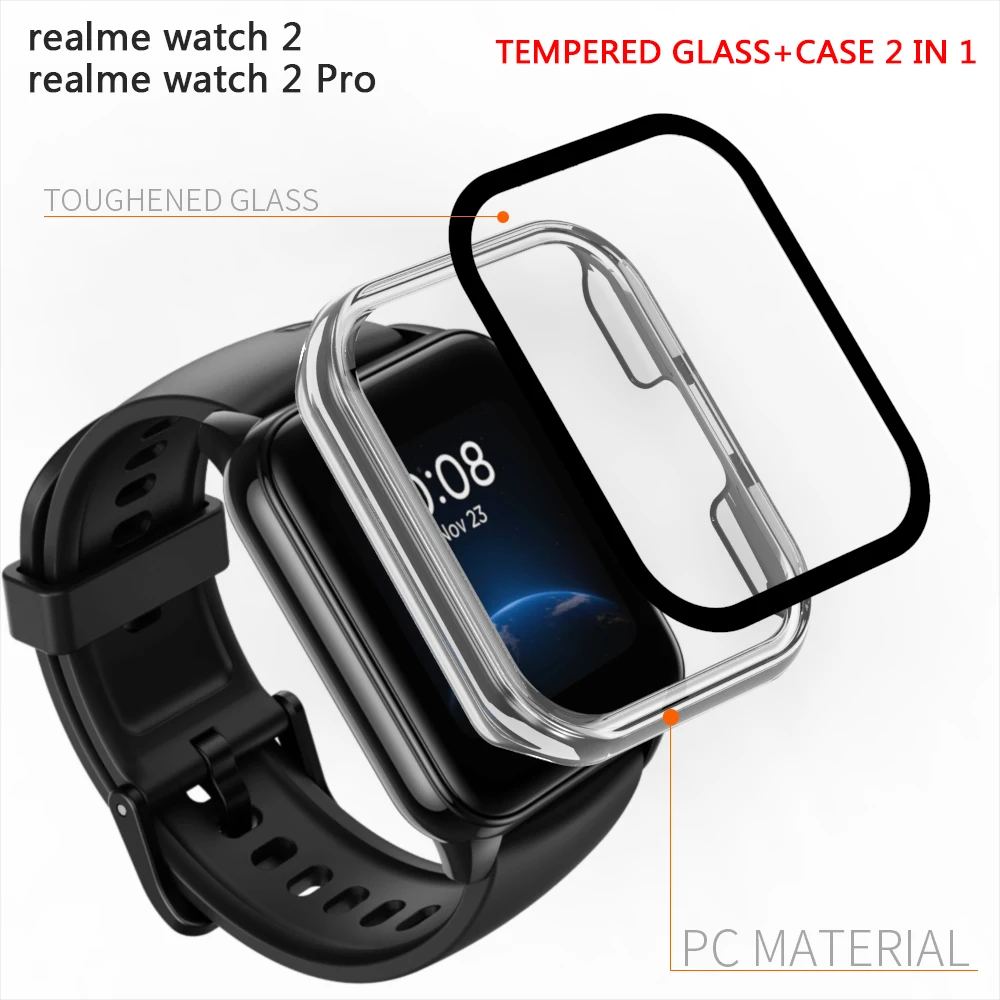 Glass+Case For realme watch 2/2Pro Protector Hard PC Screen Sase Screen  Tempered Glass Protector+Cover Watch Accessorie