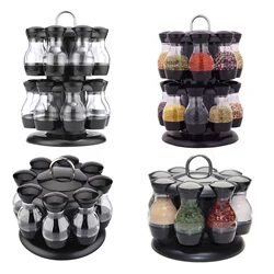 Rotating Spice Rack Kitchen Herbs Seasoning Condiment Jars with Bottles Spice Herbs Organizer Case Bottles Kitchen Tools