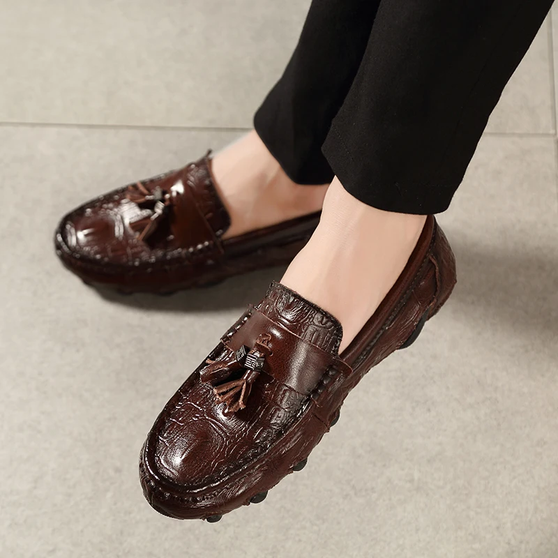 Crocodile Skin Pattern Men Loafer Shoes Leather Slip-on Flats Moccasins Handmade Man Casual Driving Shoes Drive Luxury Leisure