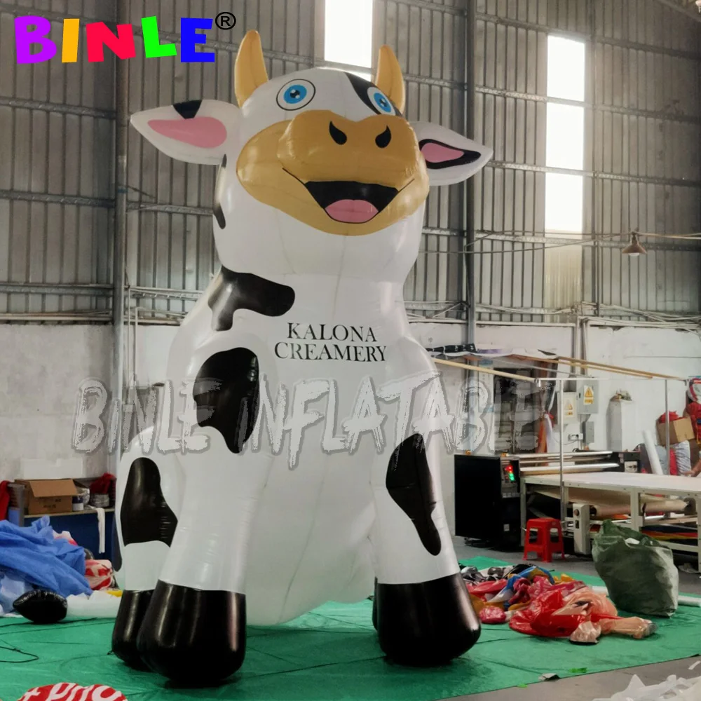 Outdoor sitting oxford inflatable holy cow caroon mascot with brand name for roof top promotion