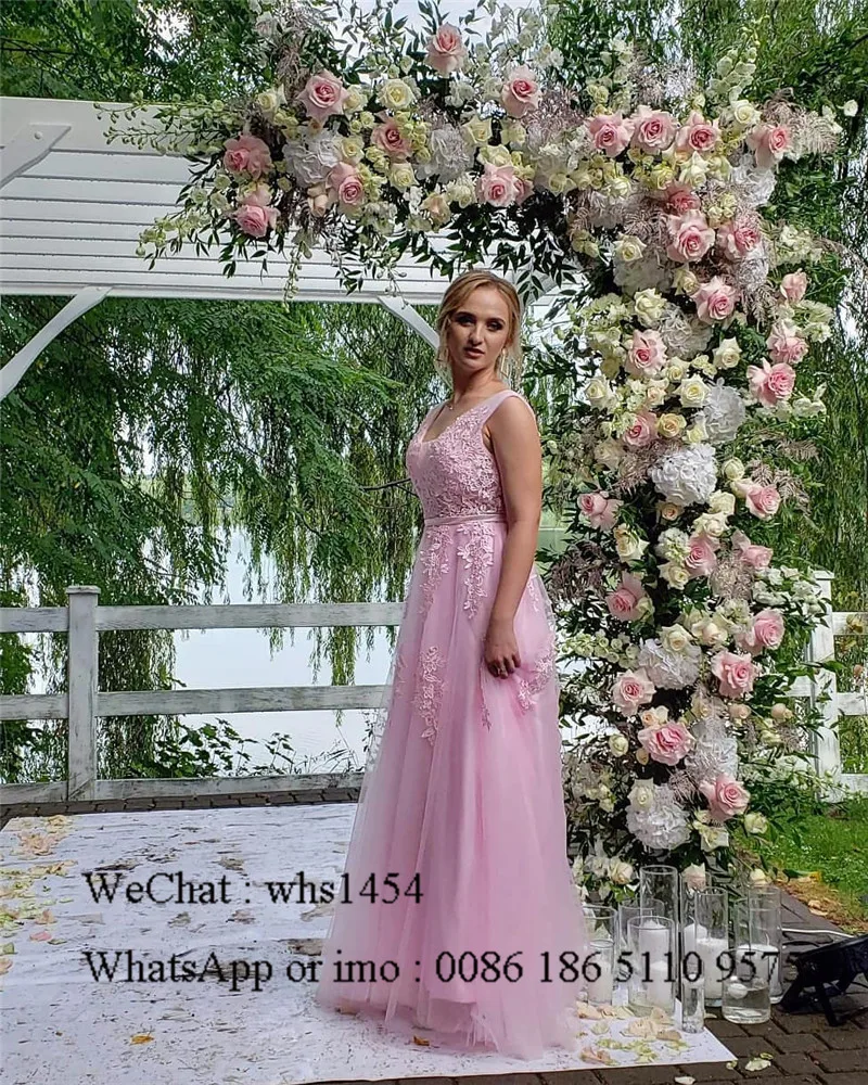 Elegant V-neck Light Blue Bridesmaid Dresses For Women 2023 Long Wedding Guest Dress Applique Lace sukienki na wesele damskie