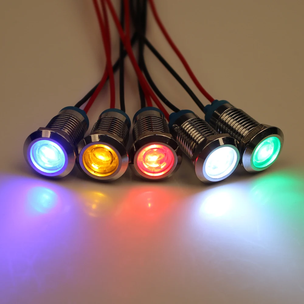 Luz indicadora LED de Metal, lámpara de señal impermeable de 12mm, personalizada, de un solo/doble color, punto con cable rojo, amarillo, azul,