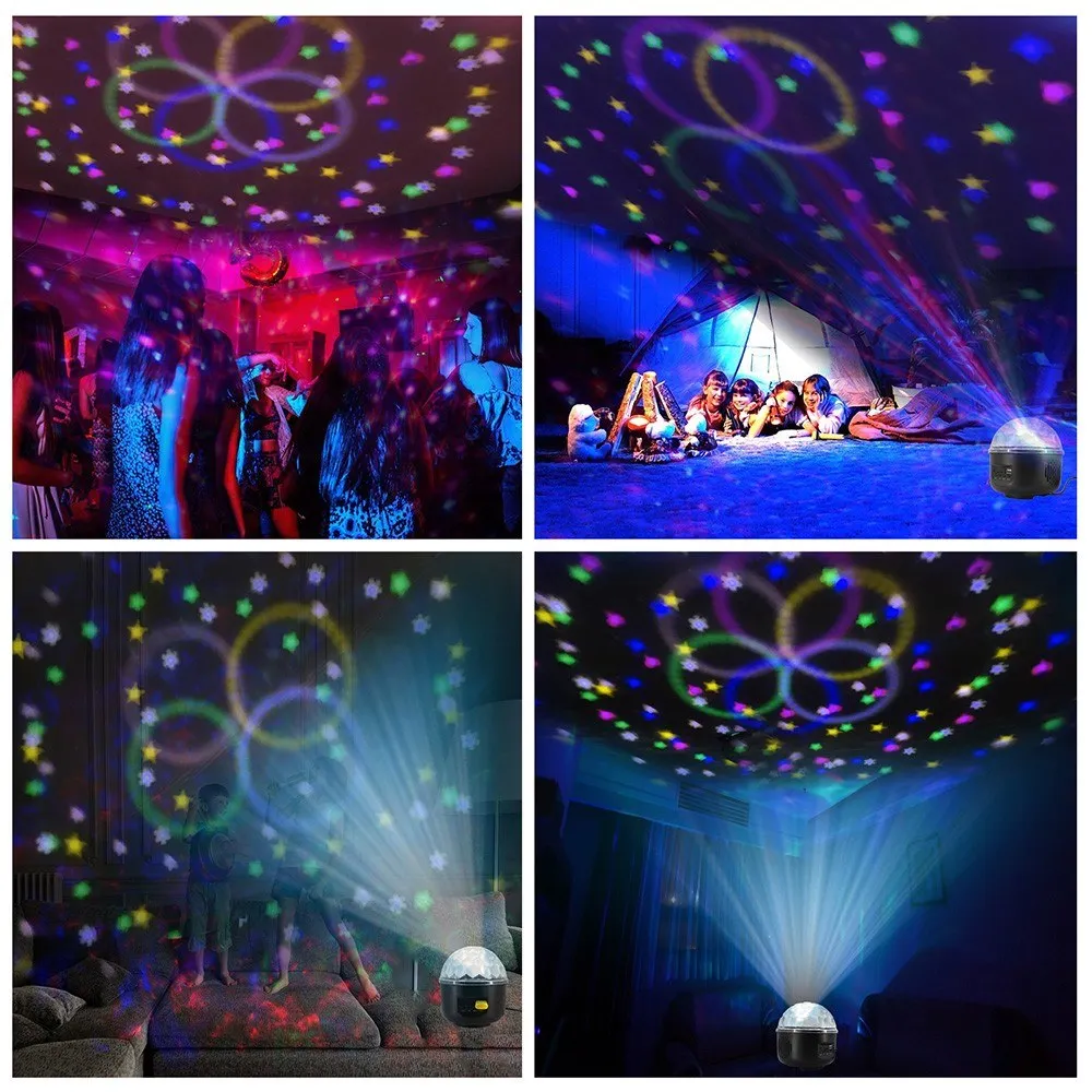 6 Colors DJ Disco Ball with 6 Patterns Lumiere 10W Crystal Magic Rotating Ball Sound Activated Projector RGB Stage Lighting