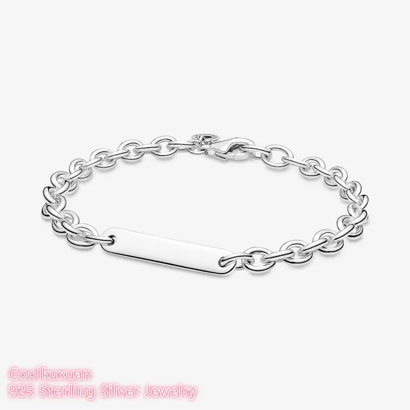 

100% 925 Sterling Silver Engravable Bar Link Bracelet For Women Jewelry Gift Autumn