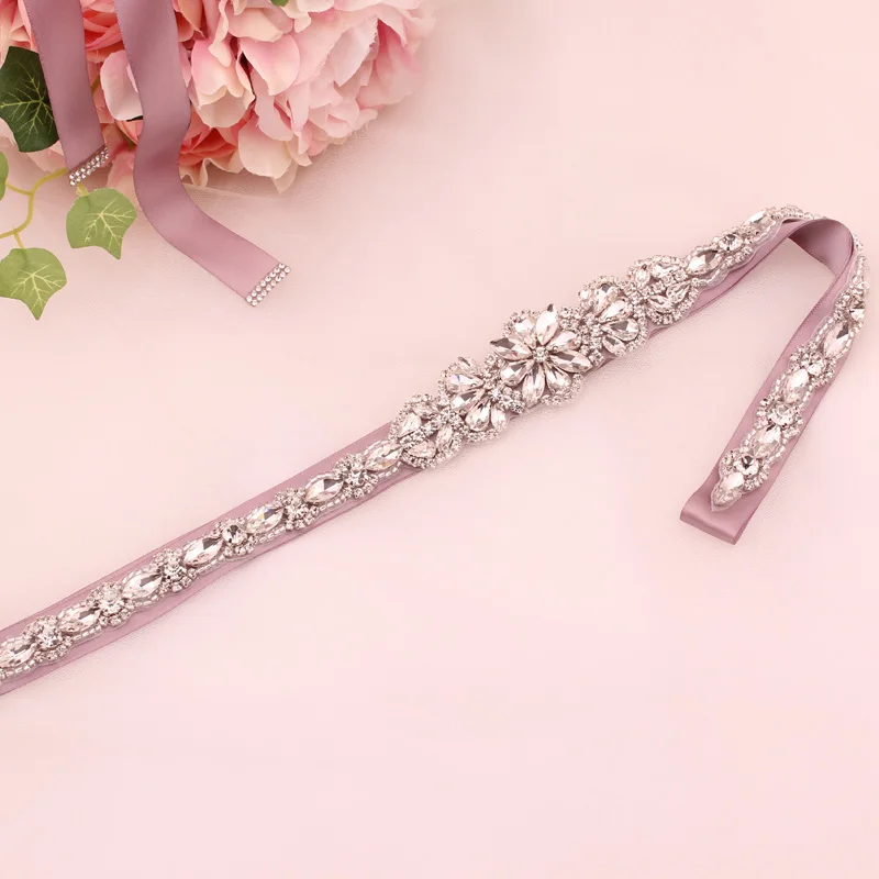 Bridal Silver crystal rhinestone pearl applique belt wedding sash accessories