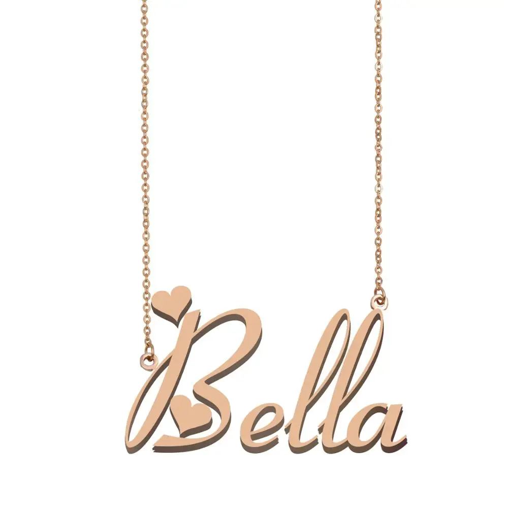 Bella Name Necklace for Women Stainless Steel Jewelry Pendant Girl Best Friends Birthday Wedding Christmas Mother Gift