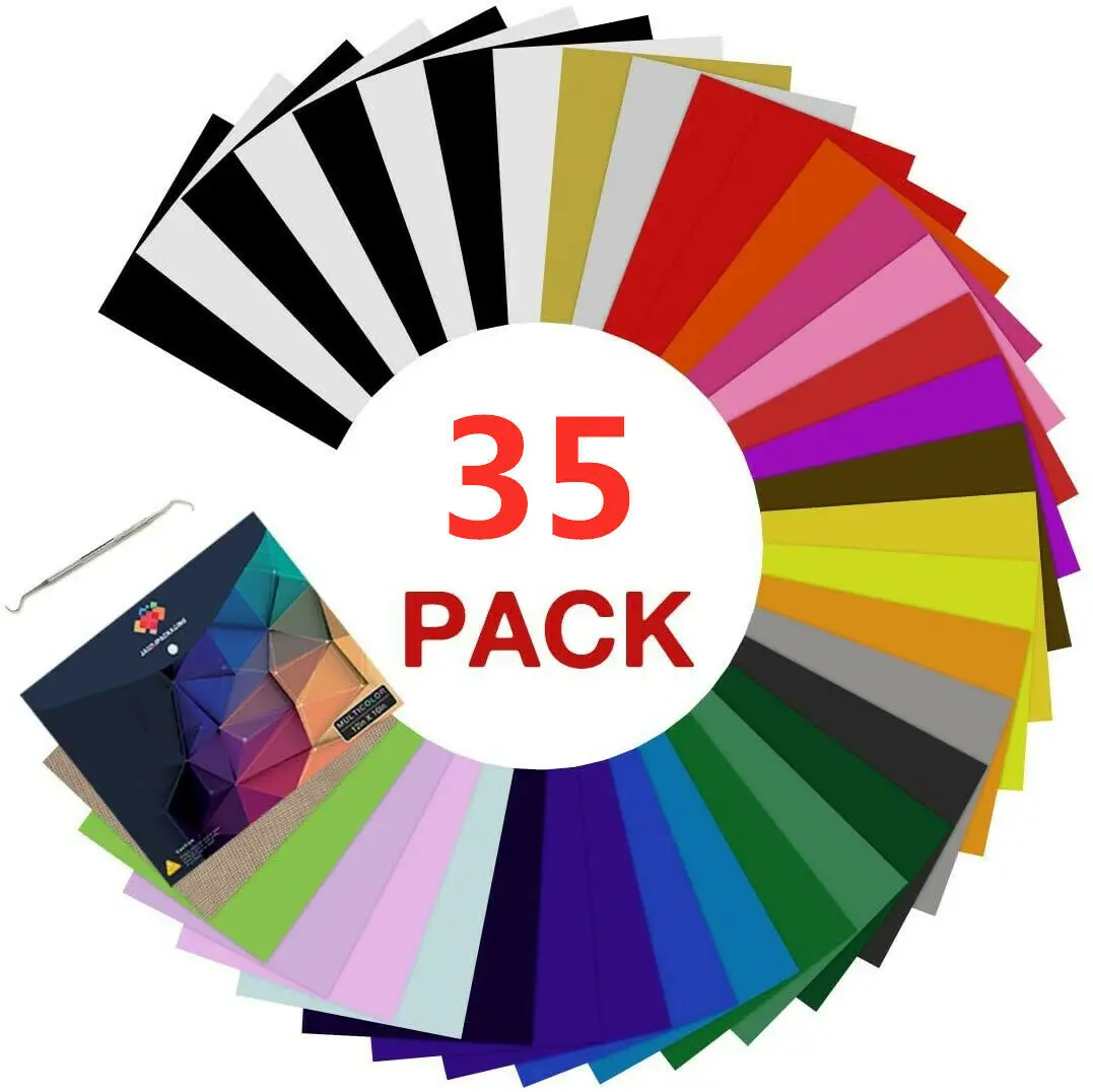 35pcs 30cm*25cm HTVRONT PU Heat Transfer Vinyl Sheets Multi-color HTV Iron on Vinyl Films for Cricut Heat Press T-shirt Textiles