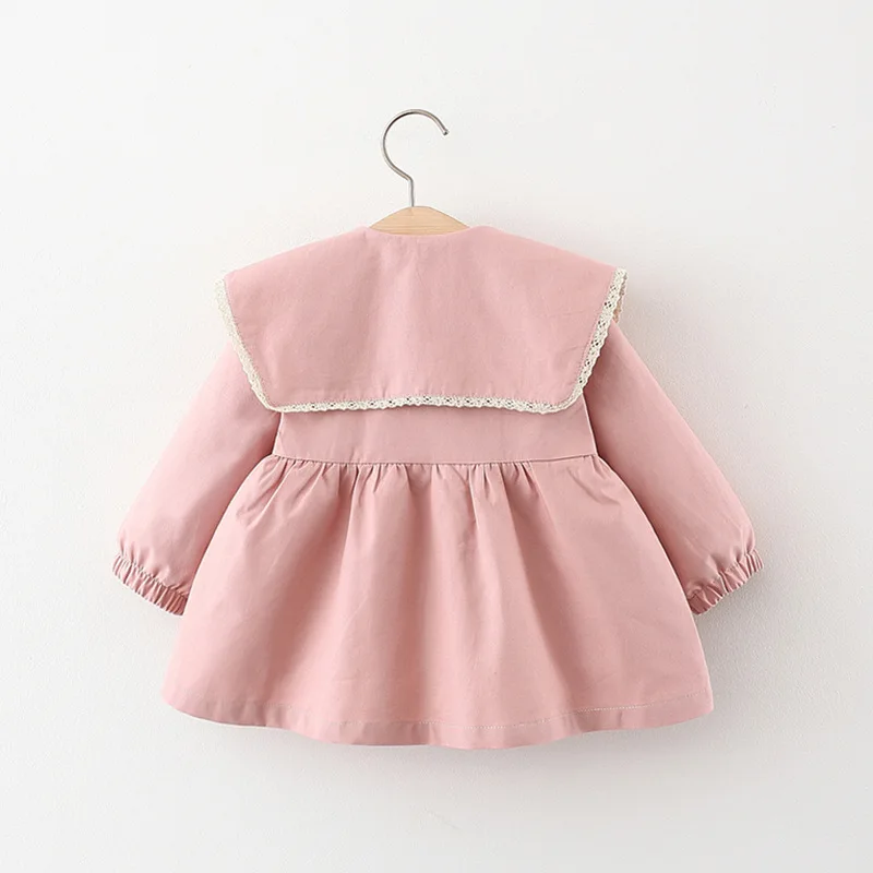 Spring Fall Toddler Clothes Children Outwear Infant Coat Korean Doll Collar Cotton Belt Kids Jacket Little Girls Clothing BC2147