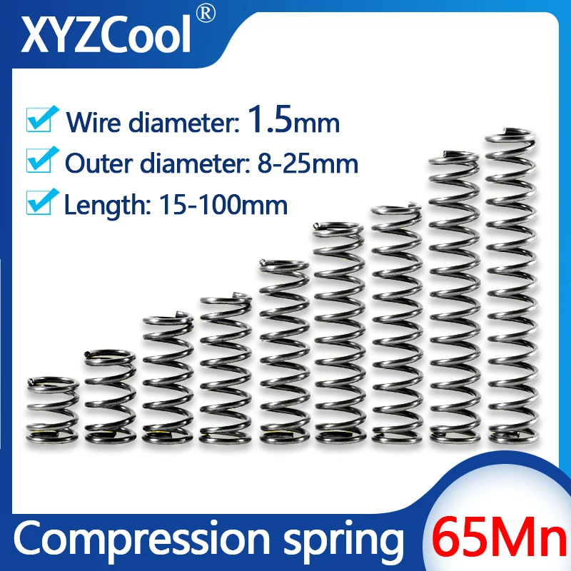 65Mn Carbon Steel Cylidrical Coil Mechanical Pressure Release Return Compression Spring Wire Diameter 1.5mm 10piece