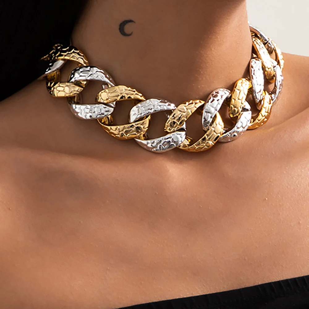 Punk Exaggerated Large CCB Chain Necklace Women Retro Gothic Steam Chunky Thick Clavicle Necklaces Fashion Glamour Girl Jewelry