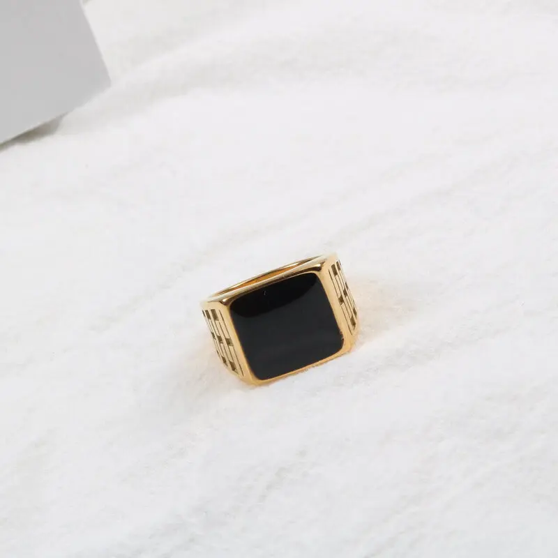 Big square signet rings for women men stainless steel black enamel chunky rings exaggerate jewelry cool stuff free tarnish