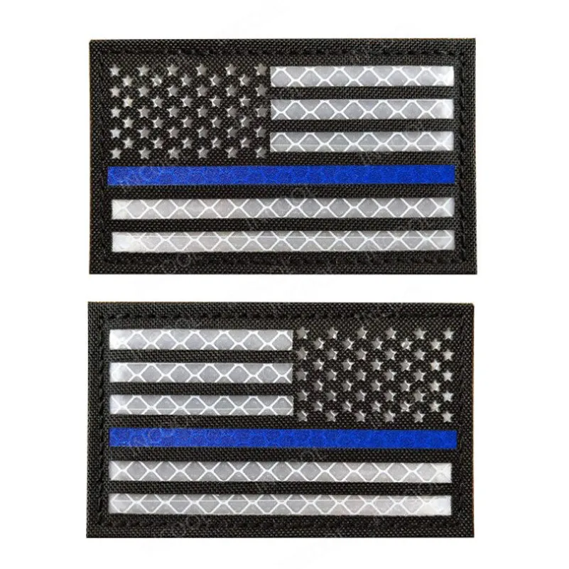 Infrared IR Reflective Patches American United States US Large Blue Line Patch Biker Fastener Patch For Clothing Cap