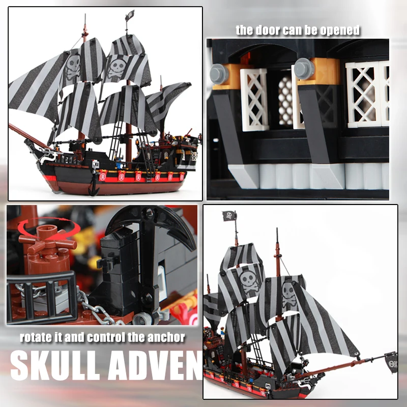 987Pcs Assembly Pirate Ship Skeleton Adventure Model Building Blocks Bricks Toys Children\'s Educational DIY Toys Birthday Gifts