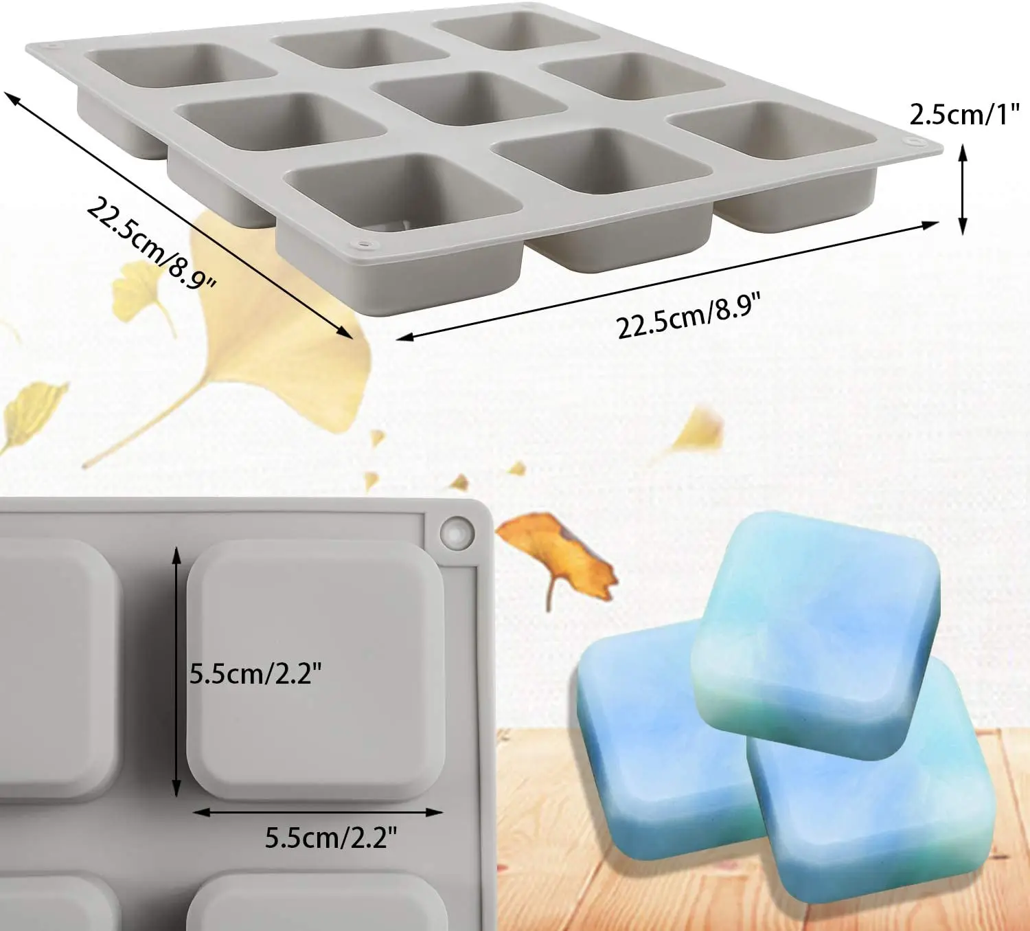 Silicone Soap Molds Resin Mould 9 Cavities Square DIY Handmade Baking Mold Cake Pan for Ice Making Pdding Muffin Loaf Brownie