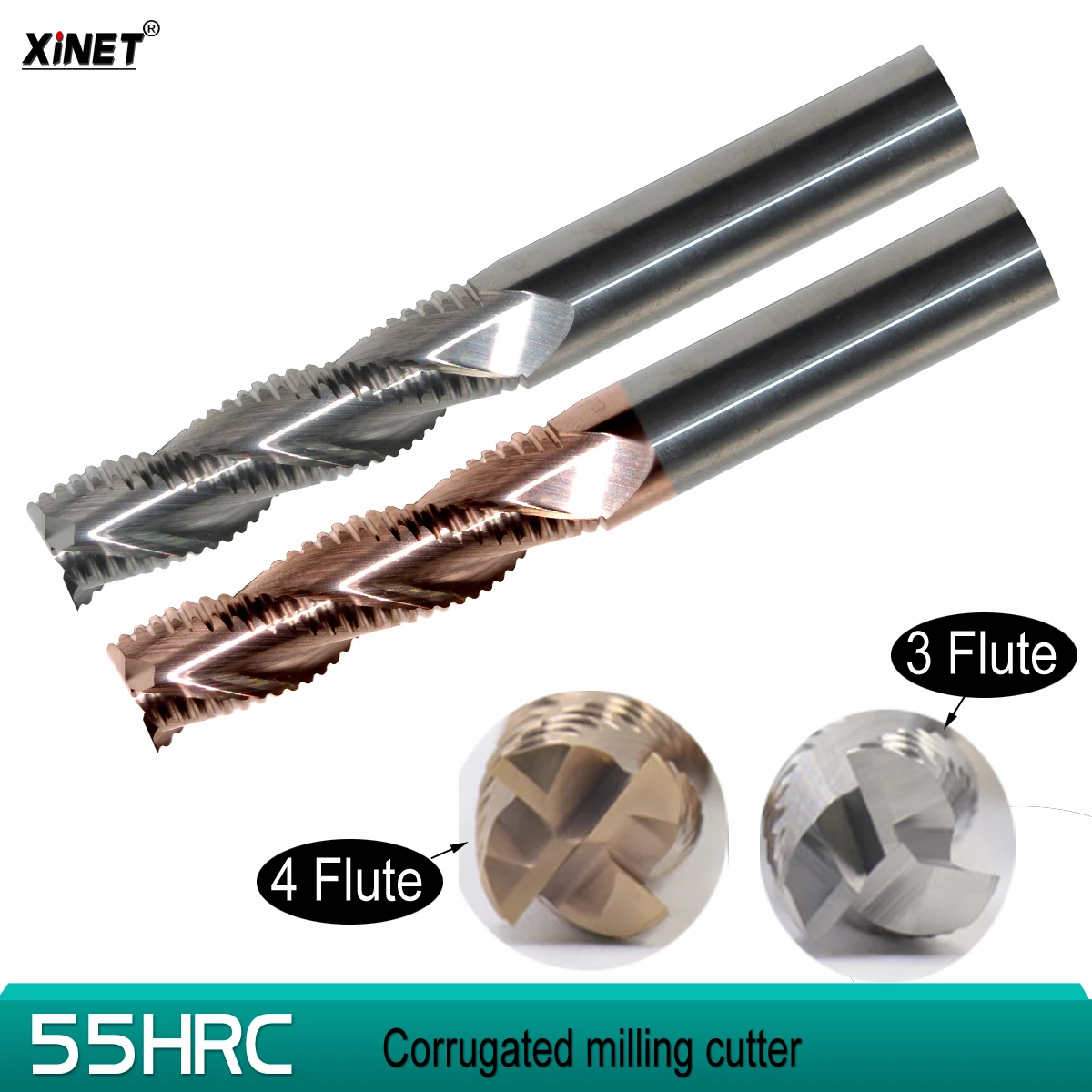 Tungsten steel rough skin milling cutter extended 55HRC 4-edge steel / 3-edge aluminum rough cutting alloy wave edge corn cutter