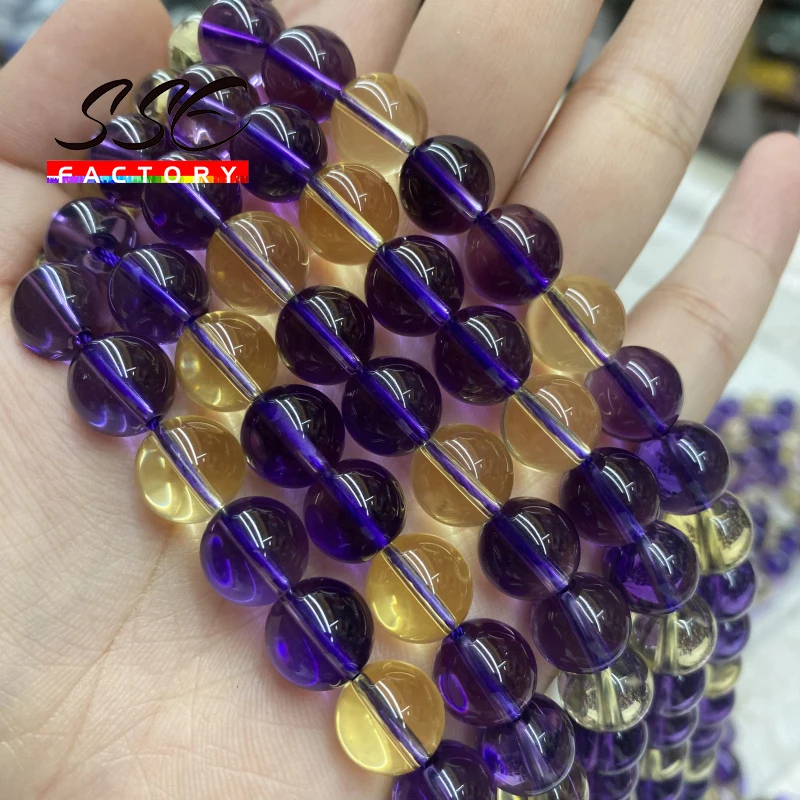 AAAAA Natural Clear Amethysts Citrines Beads Crystal Round Loose Spacer Beads 6 8 10mm For Jewelry Making DIY Bracelet 15