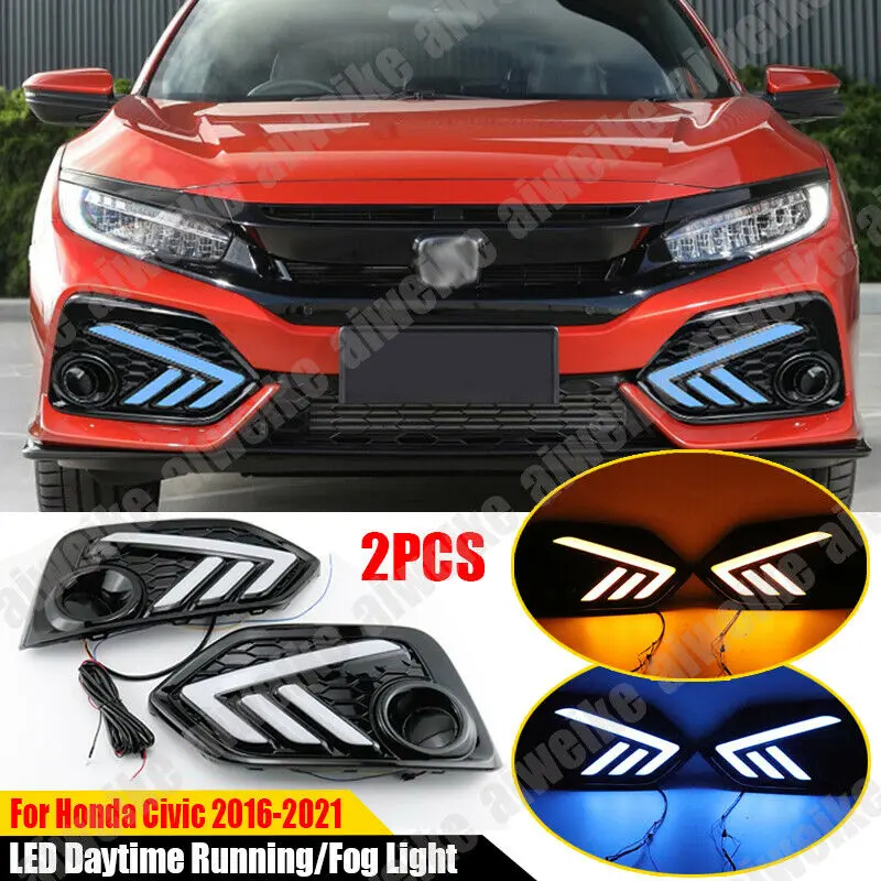 Для Honda Civic 2016 17 18 19 20 2021 2 шт. DRL светодиодные дневные ходовые огни противотуманные фары с указателем поворота