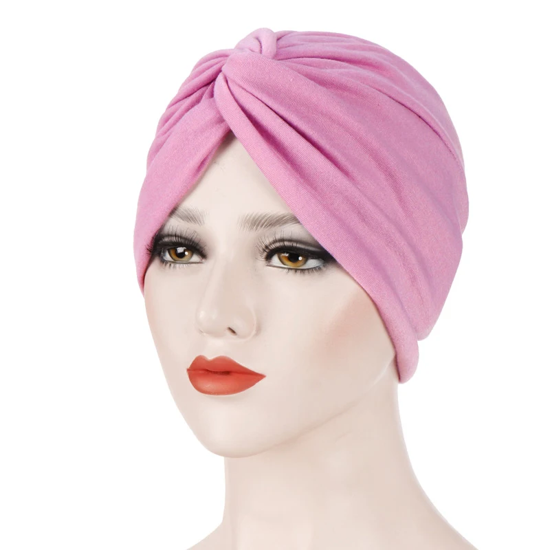 2022 Hot Bandanas Women Stretchy Turban Muslim Hat Headband Warp Female Chemo Hijab Knotted Indian Cap Adult Head Wrap for Women