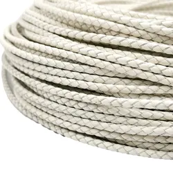 Aaazee 1 Yard 4mm Diameter Round White Braided Bolo Leather Strap, Braid Leather Cord for Bracelet Making Working for Bolo Ties