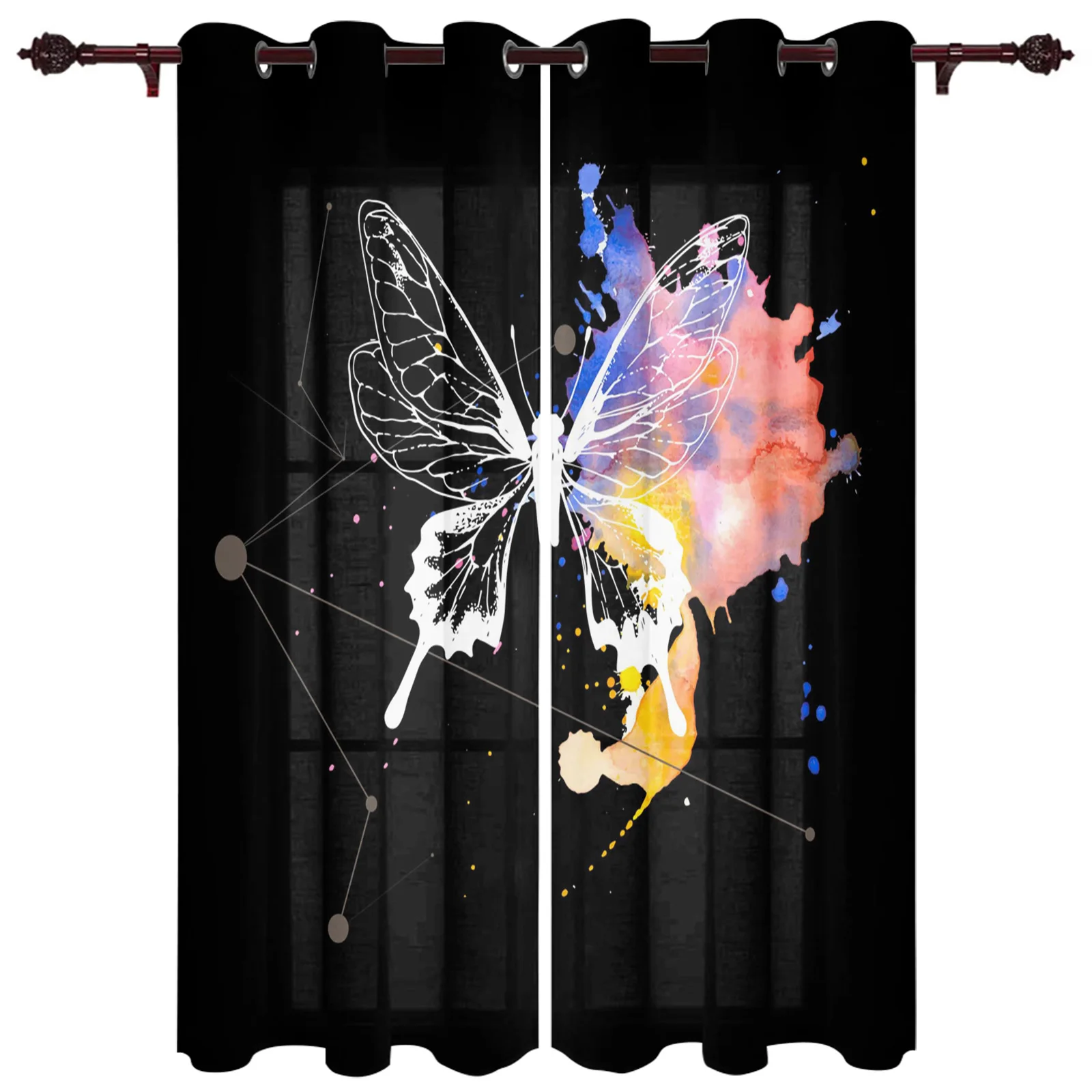 Butterfly Watercolor Lines Large Curtains For Living Room Window Curtain Bedroom Kitchen Balcony Gazebo Curtain Room Divider