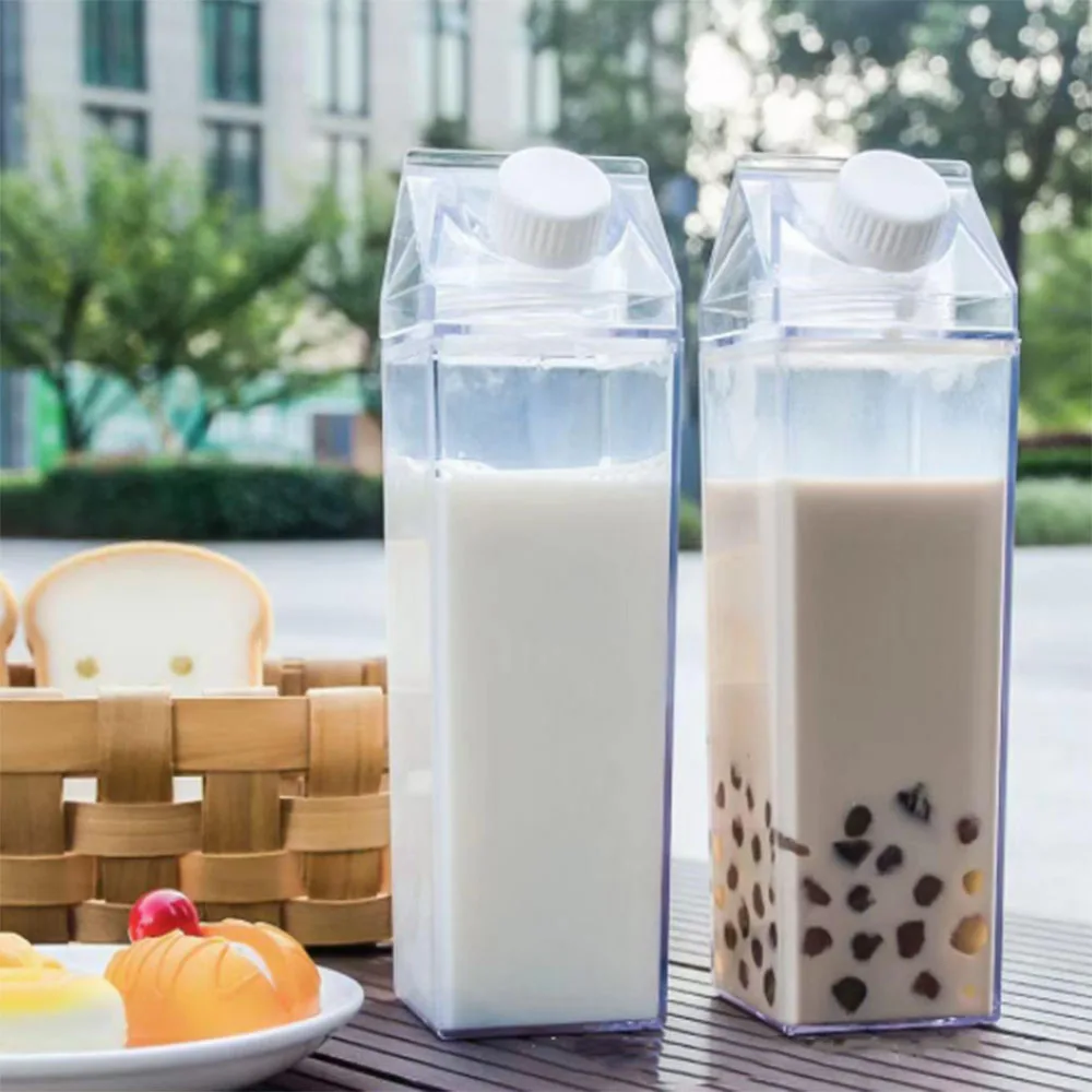 

Plastic milk carton transparent portable milk carton water bottle square juice bottle drinker for outdoor hiking travel