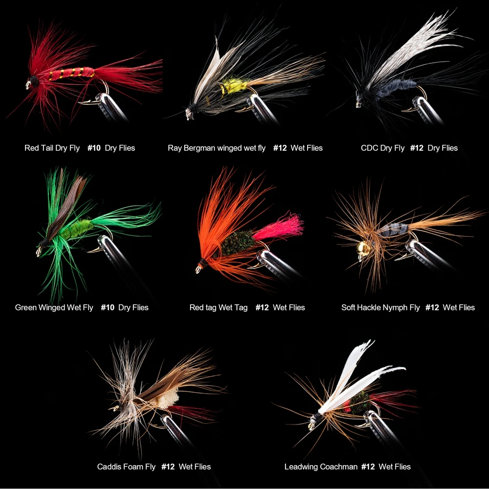 Goture 100pcs Fly Fishing Lure Kit Dry Wet Flies Nymph Streamers Set Trout Pike Baits With Retail Lures Box